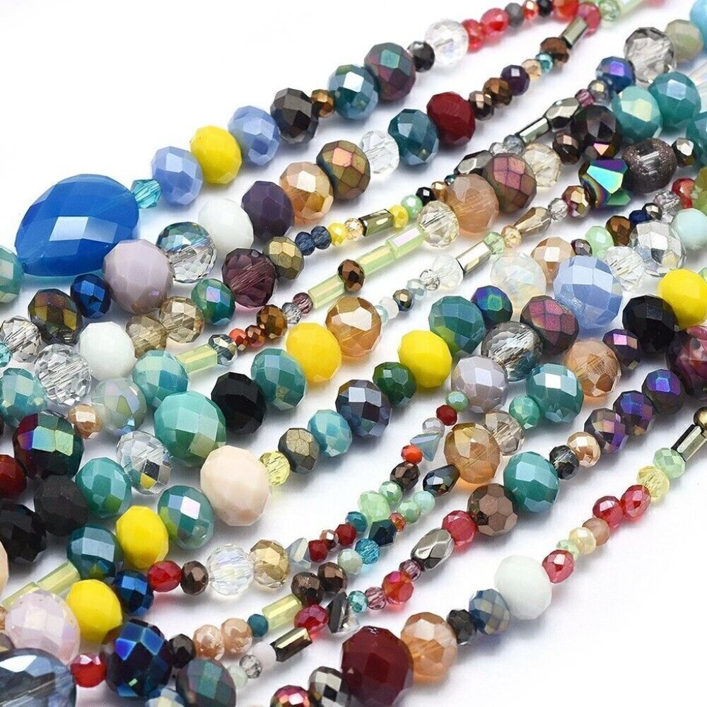 Faceted Mixed Electroplate Glass Beads Strands